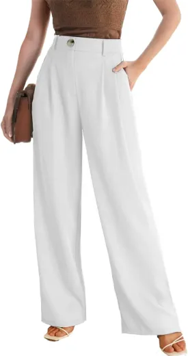 LaiyiVic Women's Wide Leg Dress Pants High Waisted Adjustable Tie Knot Loose Comfy Business Casual Work Trousers with Pockets