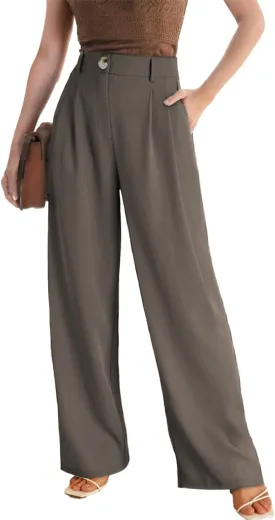 LaiyiVic Women's Wide Leg Dress Pants High Waisted Adjustable Tie Knot Loose Comfy Business Casual Work Trousers with Pockets