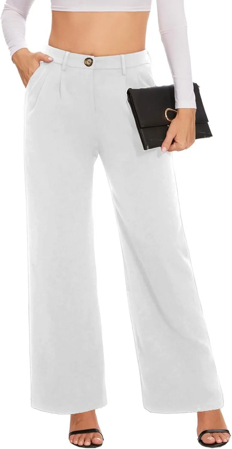 LaiyiVic Women's Wide Leg Dress Pants High Waisted Adjustable Tie Knot Loose Comfy Business Casual Work Trousers with Pockets