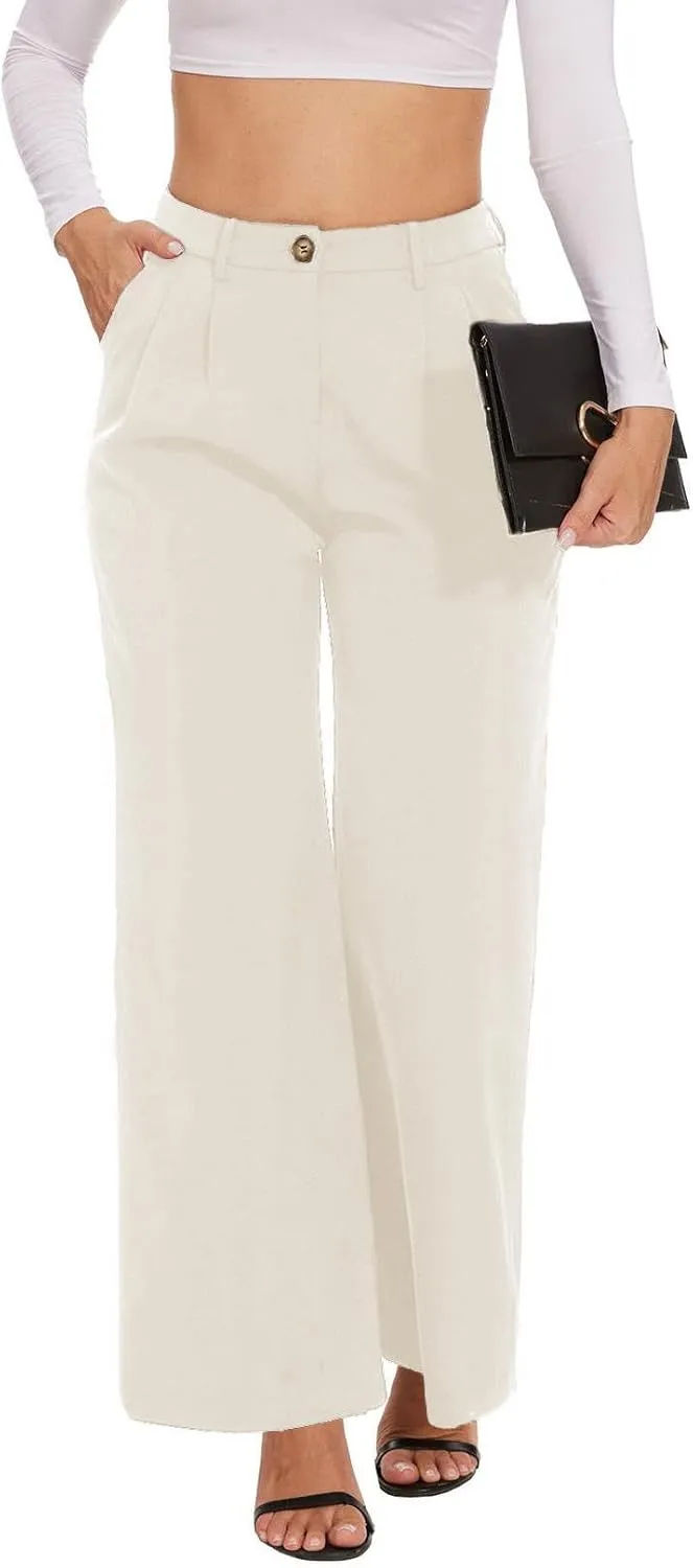 LaiyiVic Women's Wide Leg Dress Pants High Waisted Adjustable Tie Knot Loose Comfy Business Casual Work Trousers with Pockets