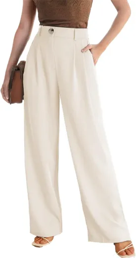 LaiyiVic Women's Wide Leg Dress Pants High Waisted Adjustable Tie Knot Loose Comfy Business Casual Work Trousers with Pockets