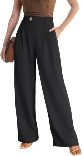 LaiyiVic Women's Wide Leg Dress Pants High Waisted Adjustable Tie Knot Loose Comfy Business Casual Work Trousers with Pockets
