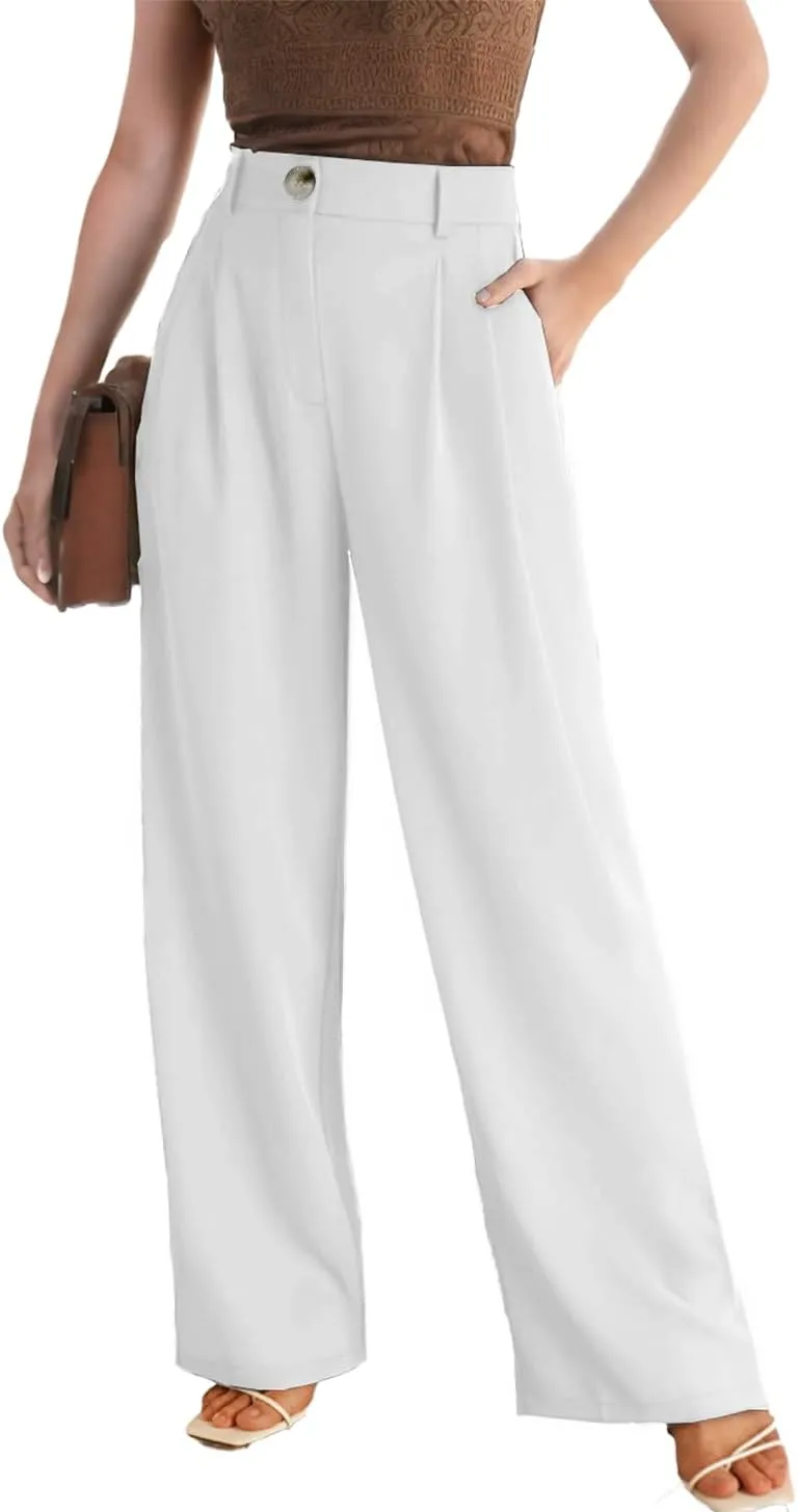 LaiyiVic Women's Wide Leg Dress Pants High Waisted Adjustable Tie Knot Loose Comfy Business Casual Work Trousers with Pockets