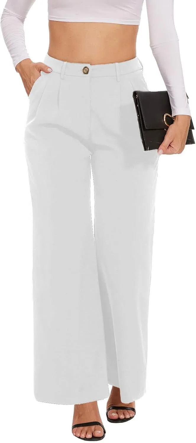 LaiyiVic Women's Wide Leg Dress Pants High Waisted Adjustable Tie Knot Loose Comfy Business Casual Work Trousers with Pockets