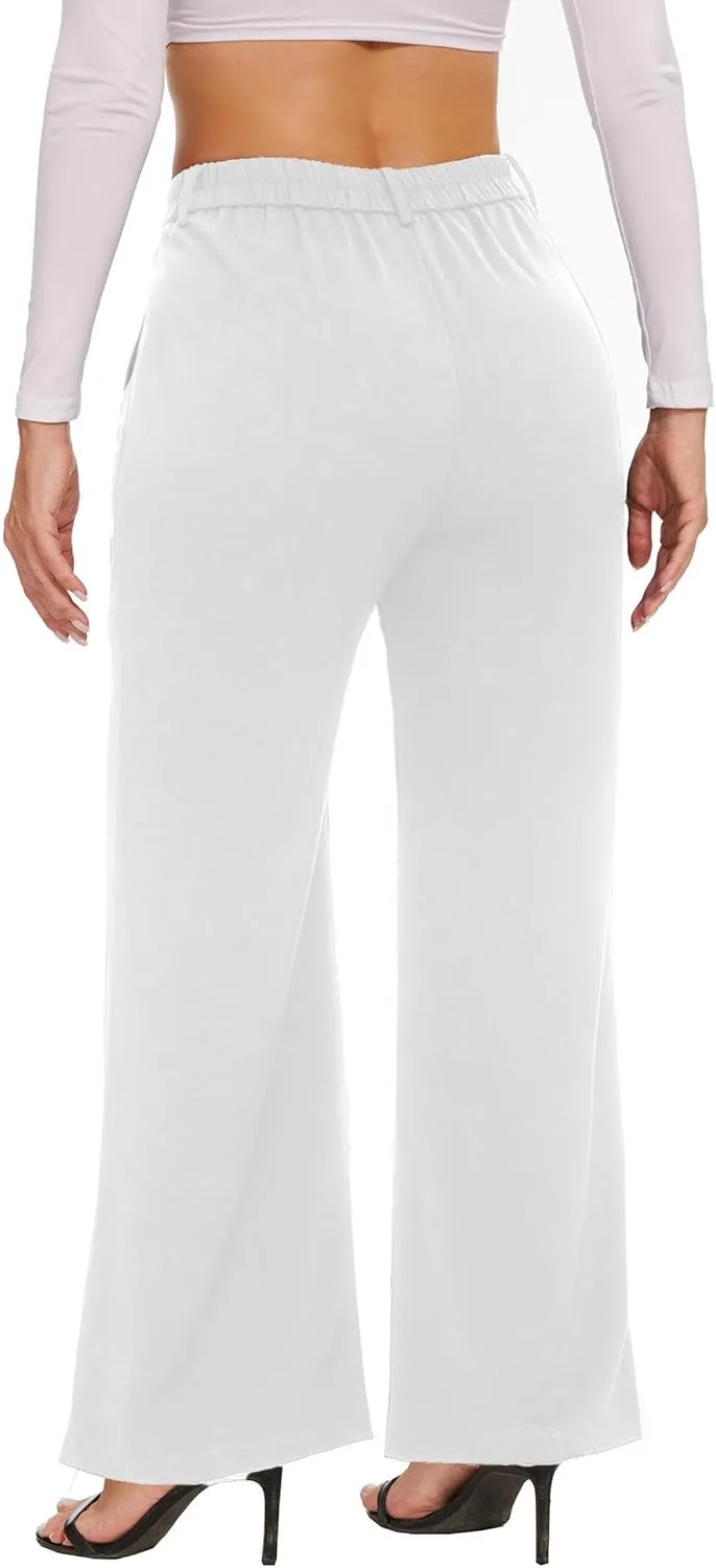 LaiyiVic Women's Wide Leg Dress Pants High Waisted Adjustable Tie Knot Loose Comfy Business Casual Work Trousers with Pockets
