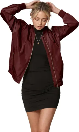 Lock and Love Women's Classic Lightweight Jacket Multi Pocket Windbreaker Bomber Jacket
