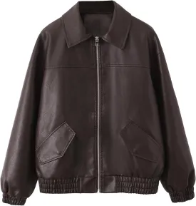 LY VAREY LIN Womens Faux Leather Jacket Long Sleeve Zip Up Casual Bomber Motorcycle Biker Coat