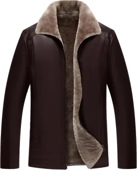 Maiyifu-GJ Mens Faux Leather Jacket Warm Fleece Lined Leather Jackets Fashion Vintage Motorcycle Coat Winter Outerwear