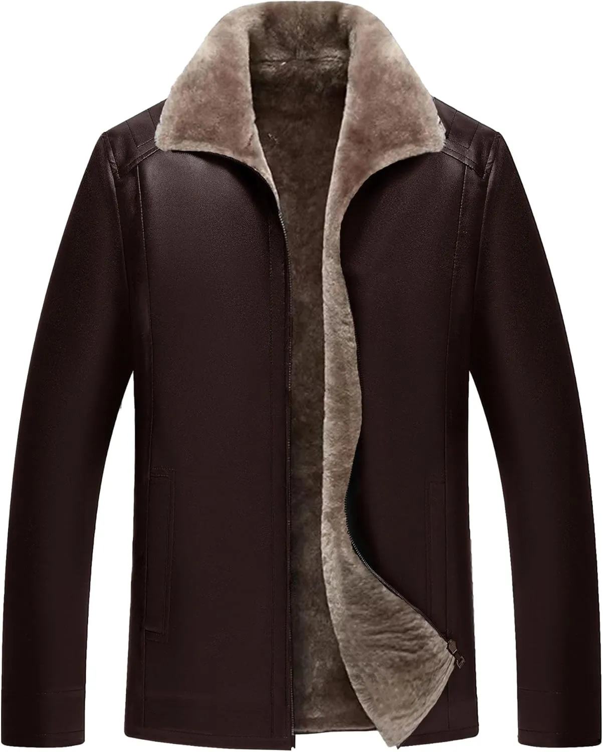 Maiyifu-GJ Mens Faux Leather Jacket Warm Fleece Lined Leather Jackets Fashion Vintage Motorcycle Coat Winter Outerwear