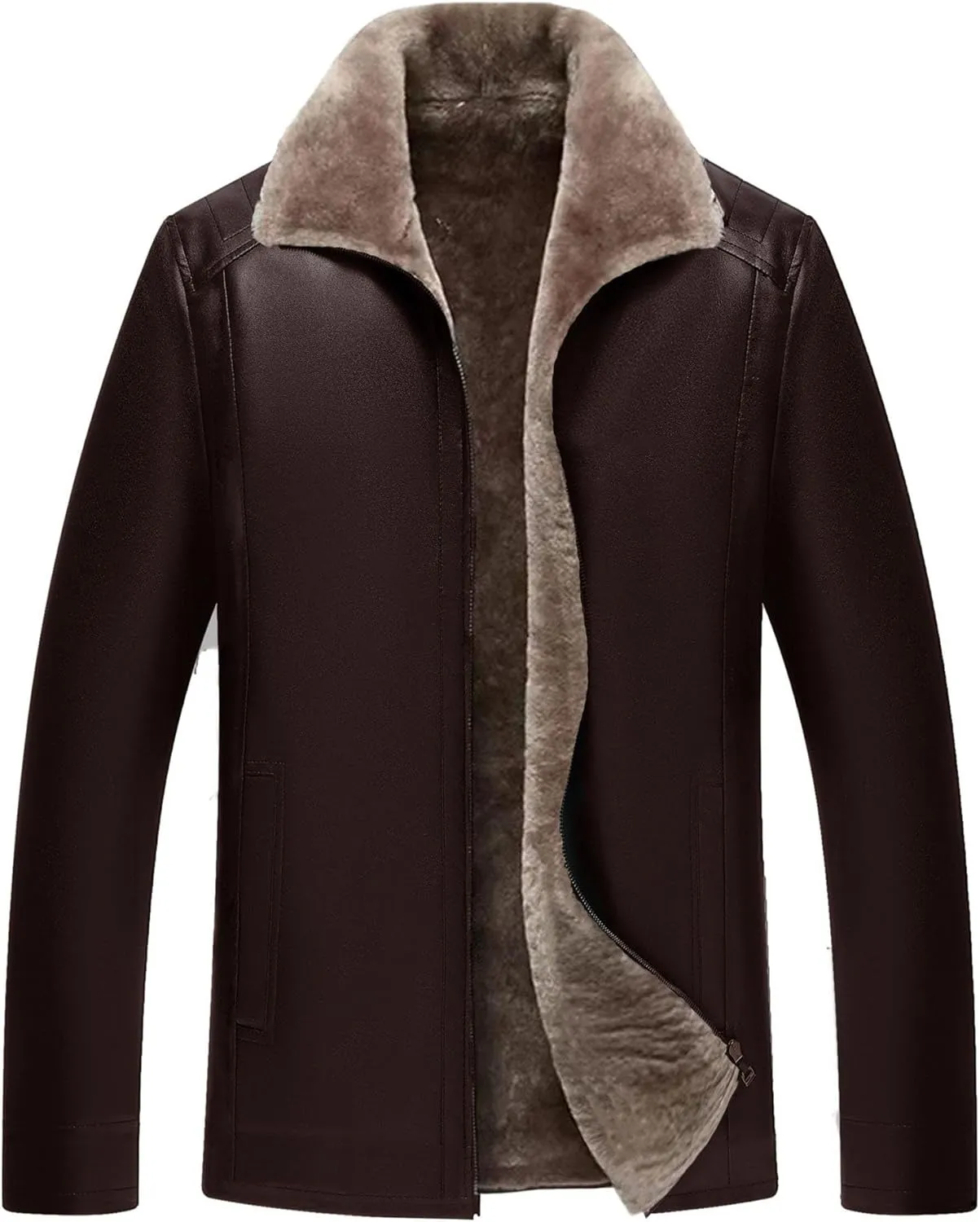 Maiyifu-GJ Mens Faux Leather Jacket Warm Fleece Lined Leather Jackets Fashion Vintage Motorcycle Coat Winter Outerwear