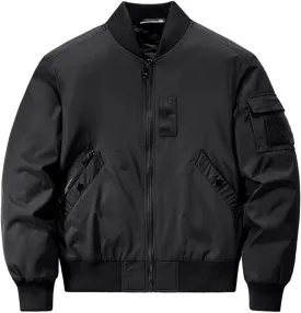 Men's Bomber JacketCausal Oversized Winter Bomber Jacket Men Warm Big and Tall Elastic Cuff Windproof Quilted Jacket