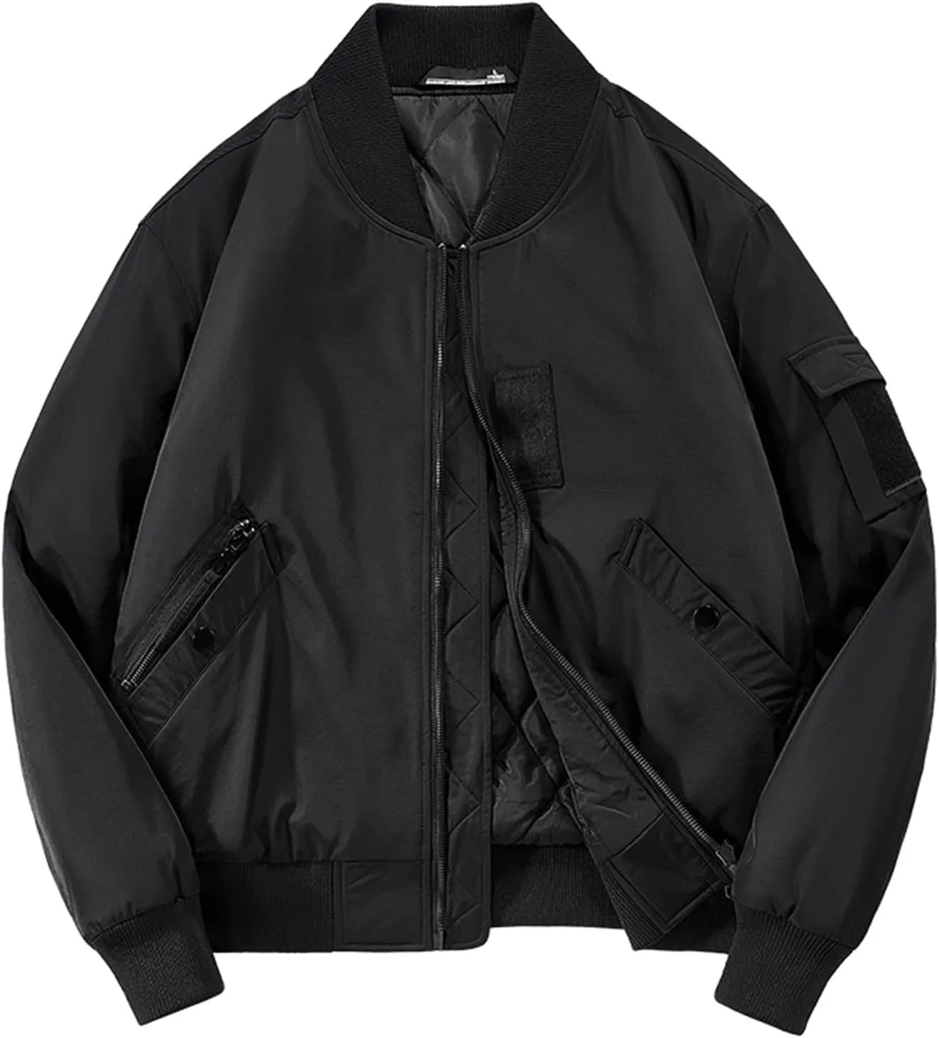 Men's Bomber JacketCausal Oversized Winter Bomber Jacket Men Warm Big and Tall Elastic Cuff Windproof Quilted Jacket