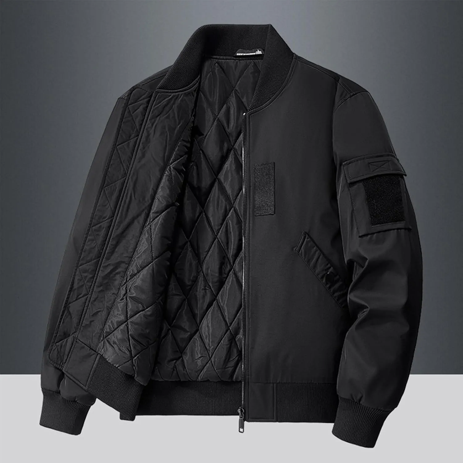 Men's Bomber JacketCausal Oversized Winter Bomber Jacket Men Warm Big and Tall Elastic Cuff Windproof Quilted Jacket