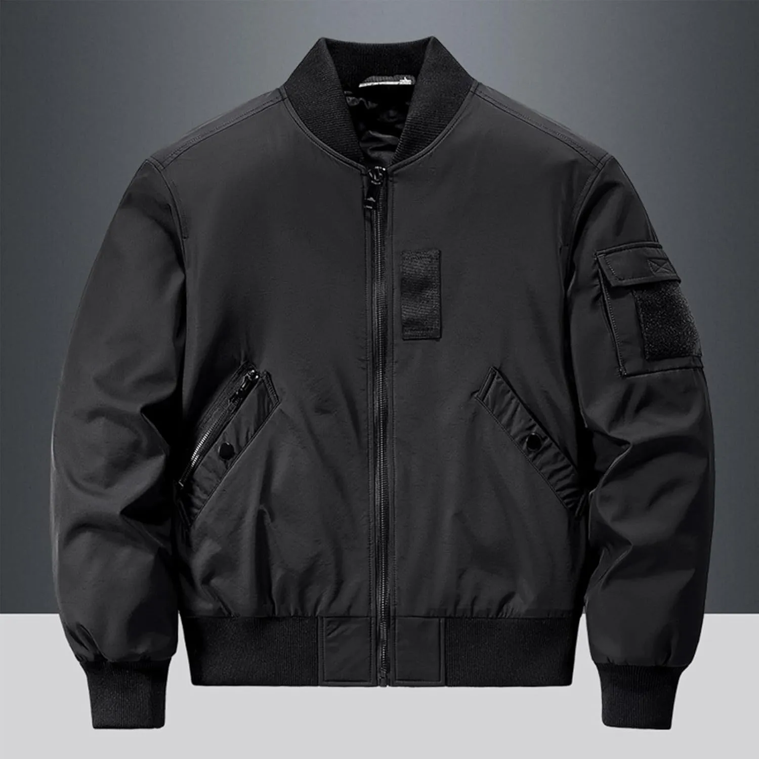 Men's Bomber JacketCausal Oversized Winter Bomber Jacket Men Warm Big and Tall Elastic Cuff Windproof Quilted Jacket