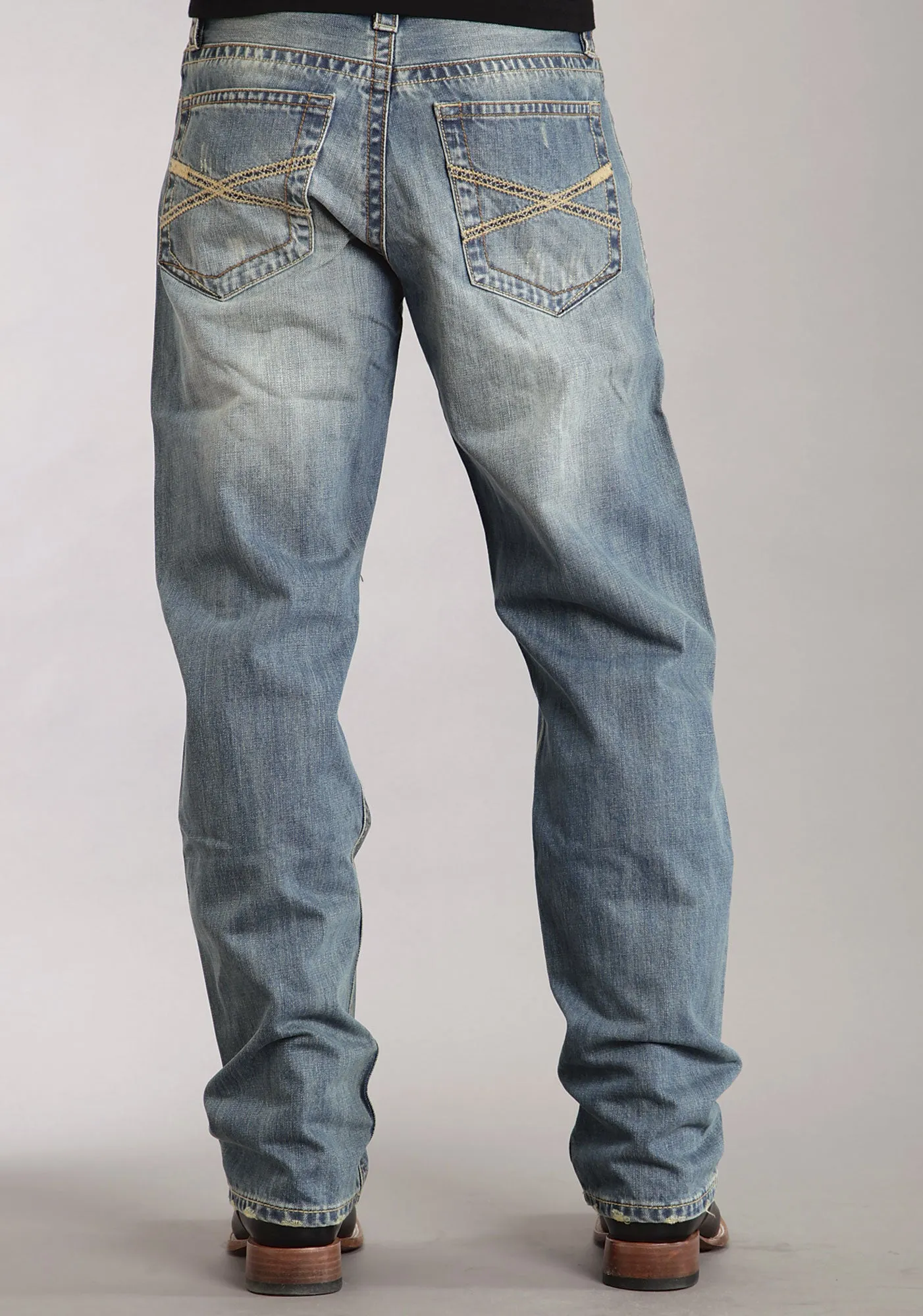 Mens Stetson Blue Cotton Blend Medium Wash Straight Leg Relaxed Jeans