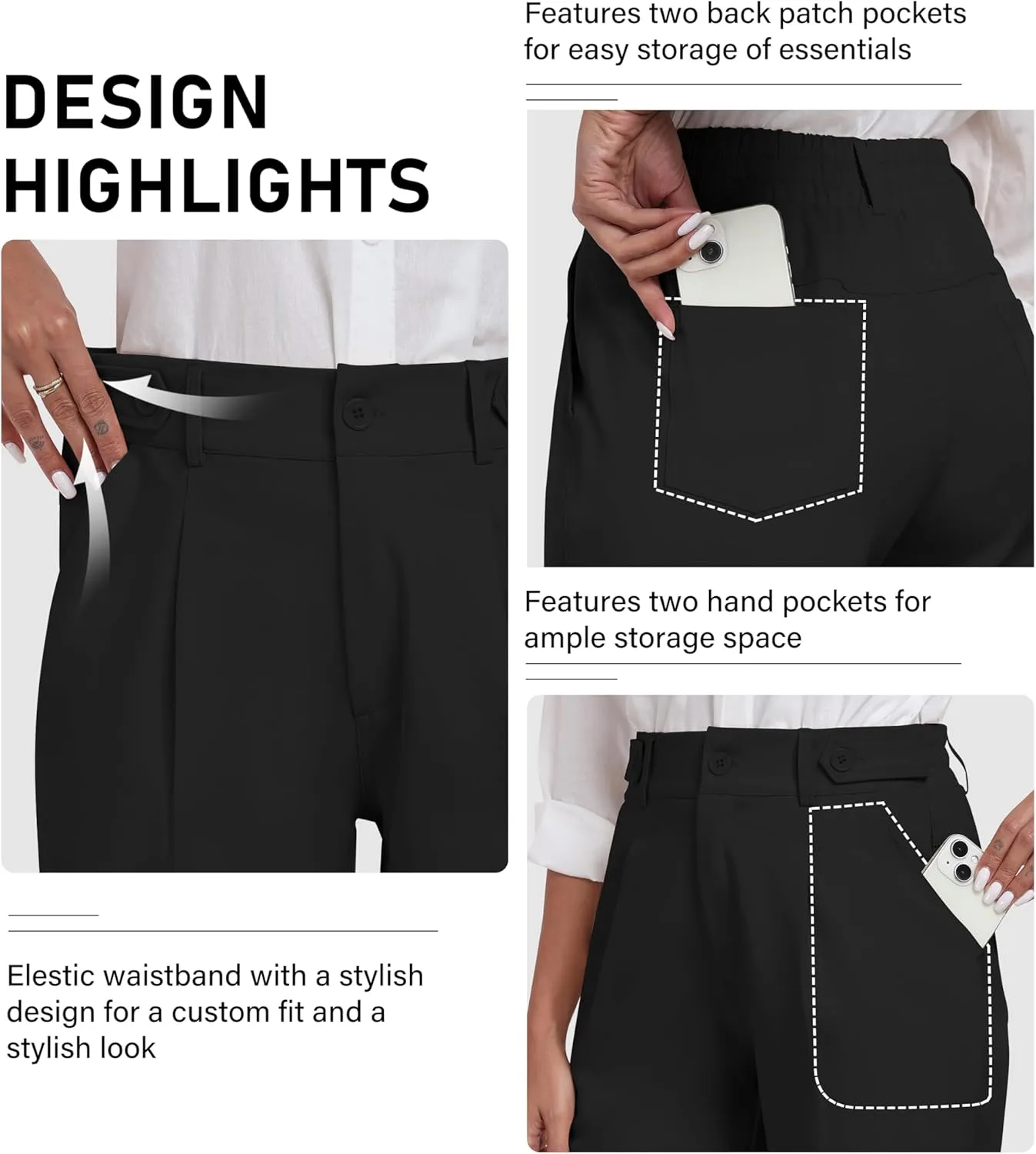 MoFiz Women's Shorts Dressy Casual Business Work Shorts Elastic Waist Straight Leg Pleated Summer Bermuda Shorts with Pockets