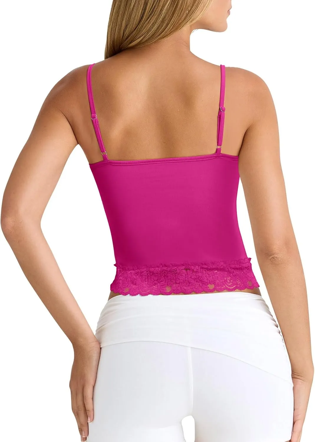 PINKMSTYLE Womens Lace Spaghetti Strap Tank Tops Double Lined Camisole Tops Going Out Outfits