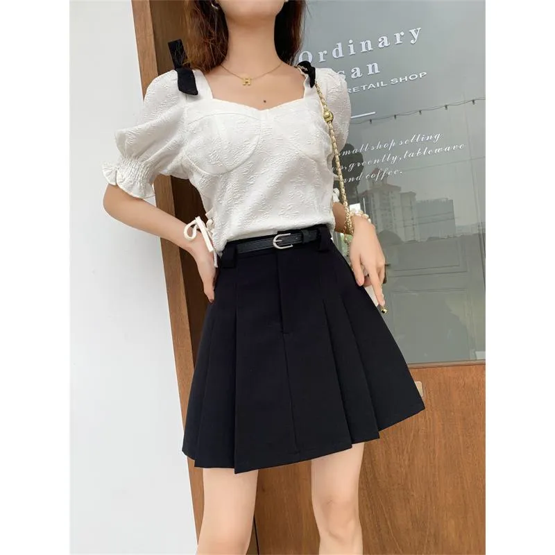 Slimming High-Waisted Accordion Pleat Skirt Ruffle Hem Skirt