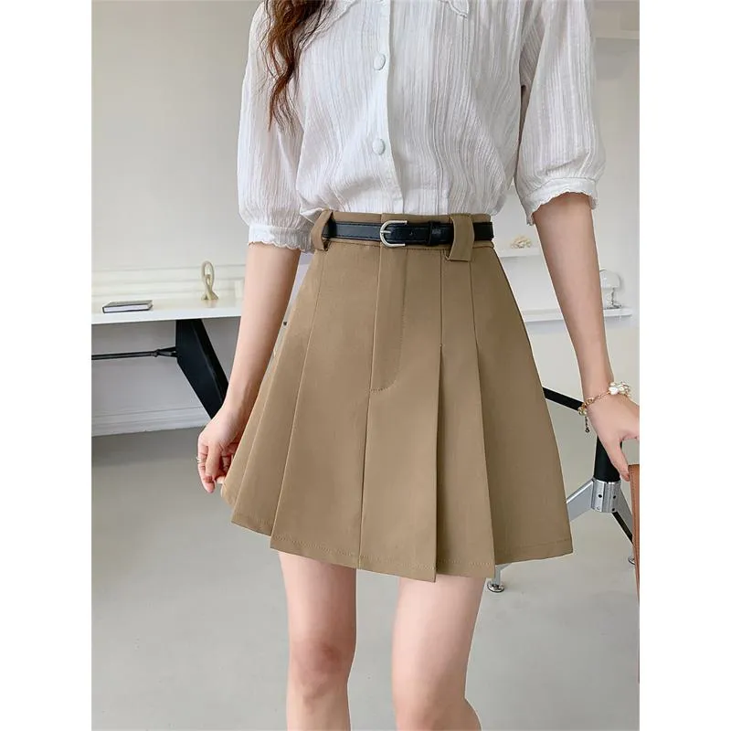 Slimming High-Waisted Accordion Pleat Skirt Ruffle Hem Skirt