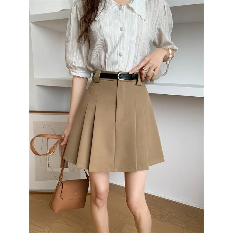 Slimming High-Waisted Accordion Pleat Skirt Ruffle Hem Skirt