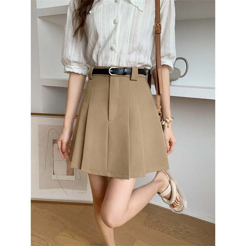 Slimming High-Waisted Accordion Pleat Skirt Ruffle Hem Skirt