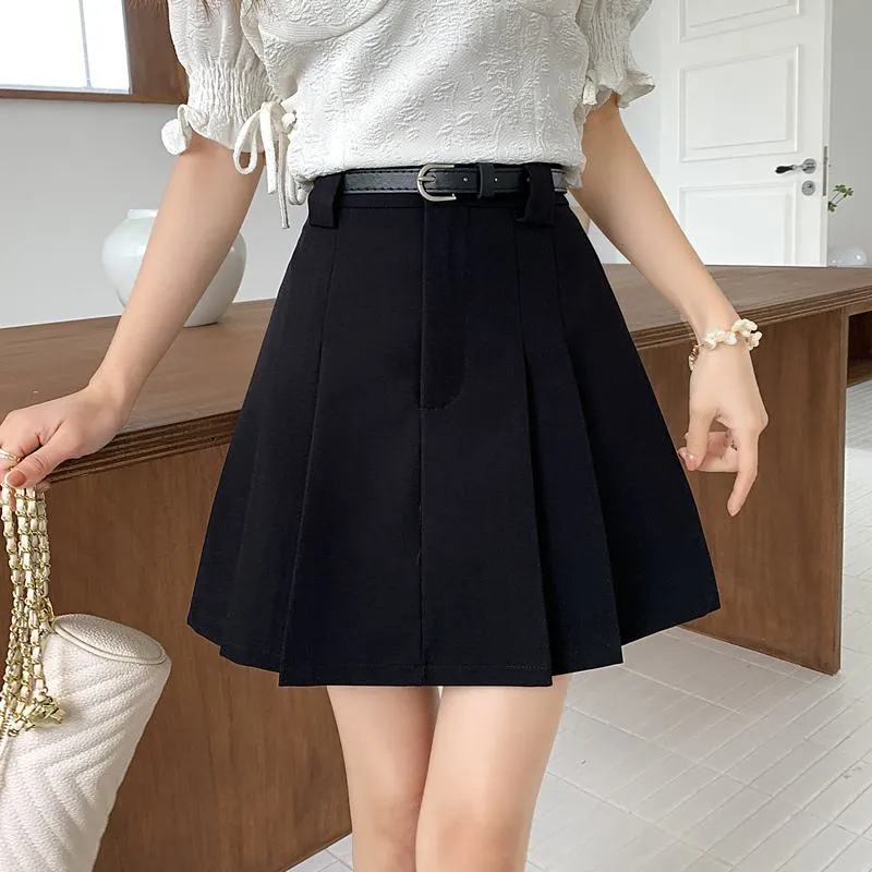 Slimming High-Waisted Accordion Pleat Skirt Ruffle Hem Skirt