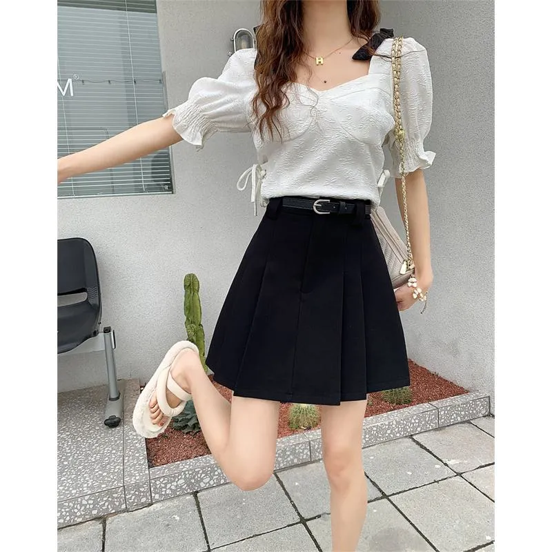 Slimming High-Waisted Accordion Pleat Skirt Ruffle Hem Skirt