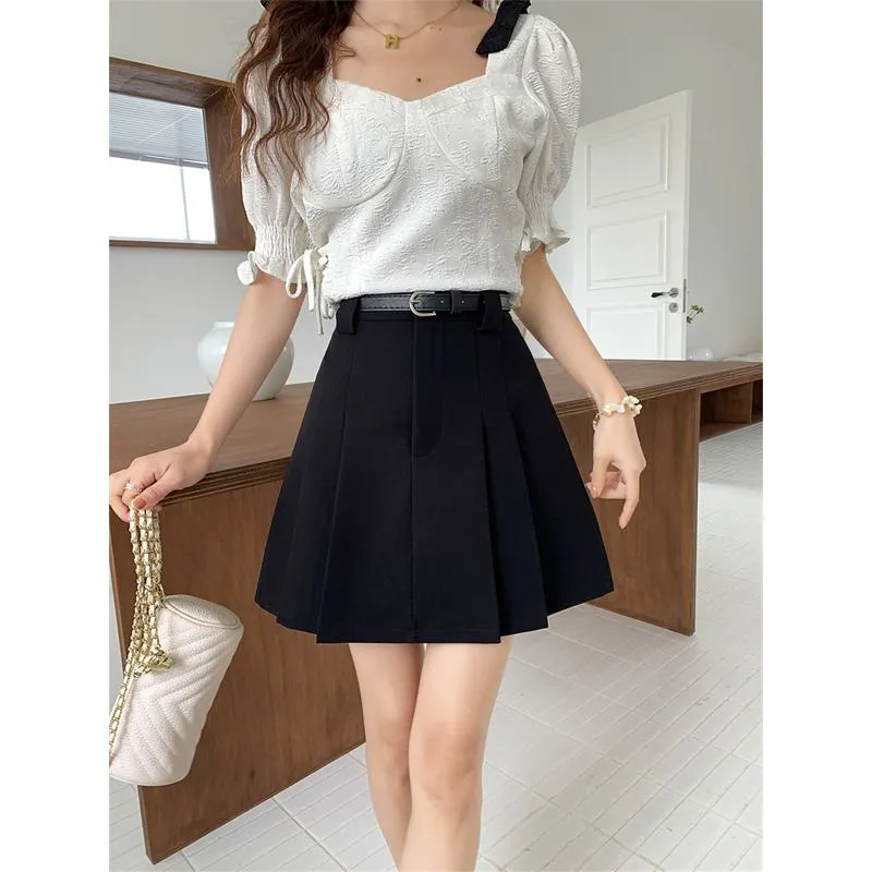Slimming High-Waisted Accordion Pleat Skirt Ruffle Hem Skirt