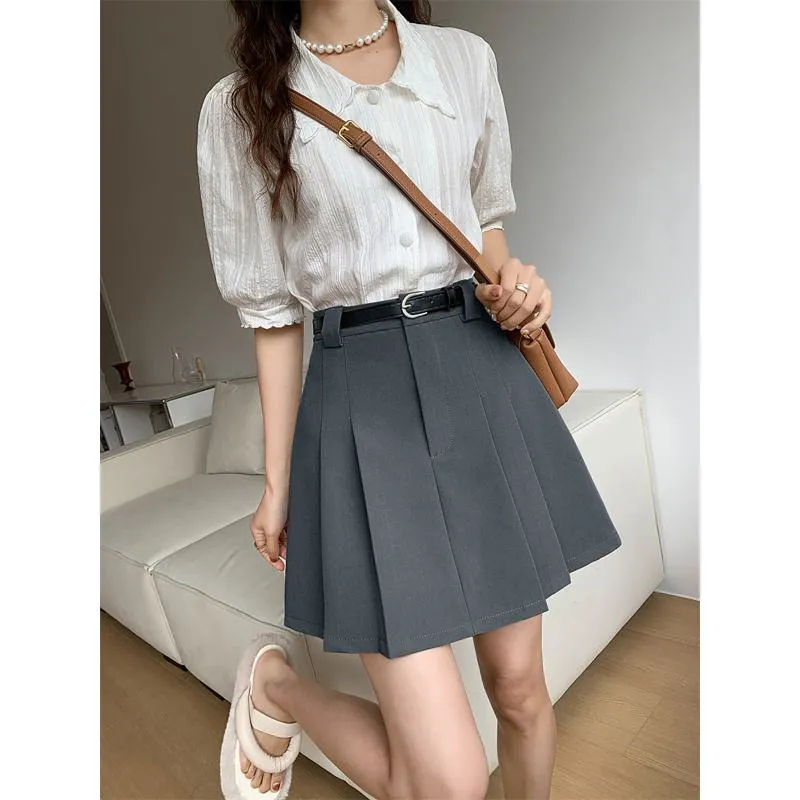 Slimming High-Waisted Accordion Pleat Skirt Ruffle Hem Skirt