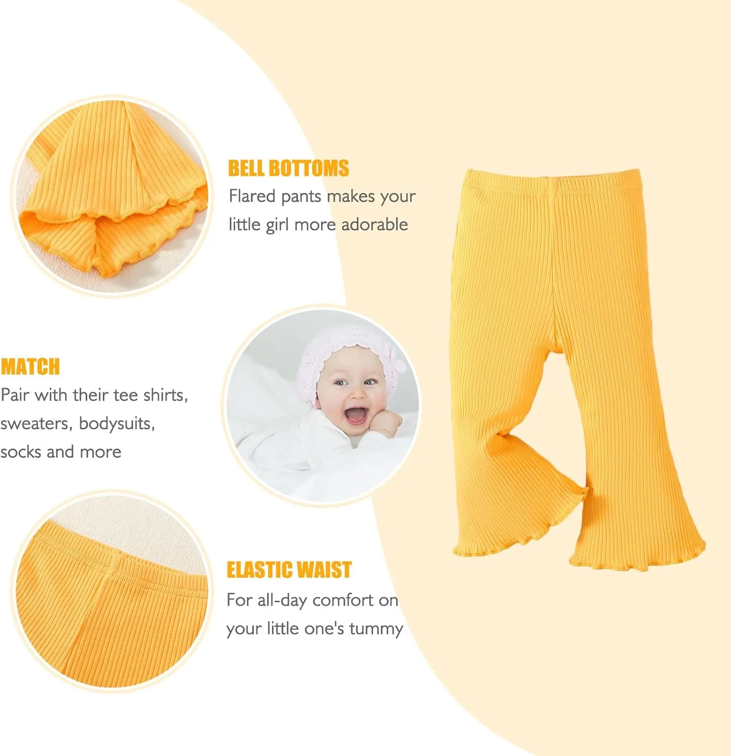 SOBOWO Baby Girl Flare Pants 3 Pack Toddler Solid Ribbed Ruffle Bell Bottoms Pants Trousers Fall Outfits