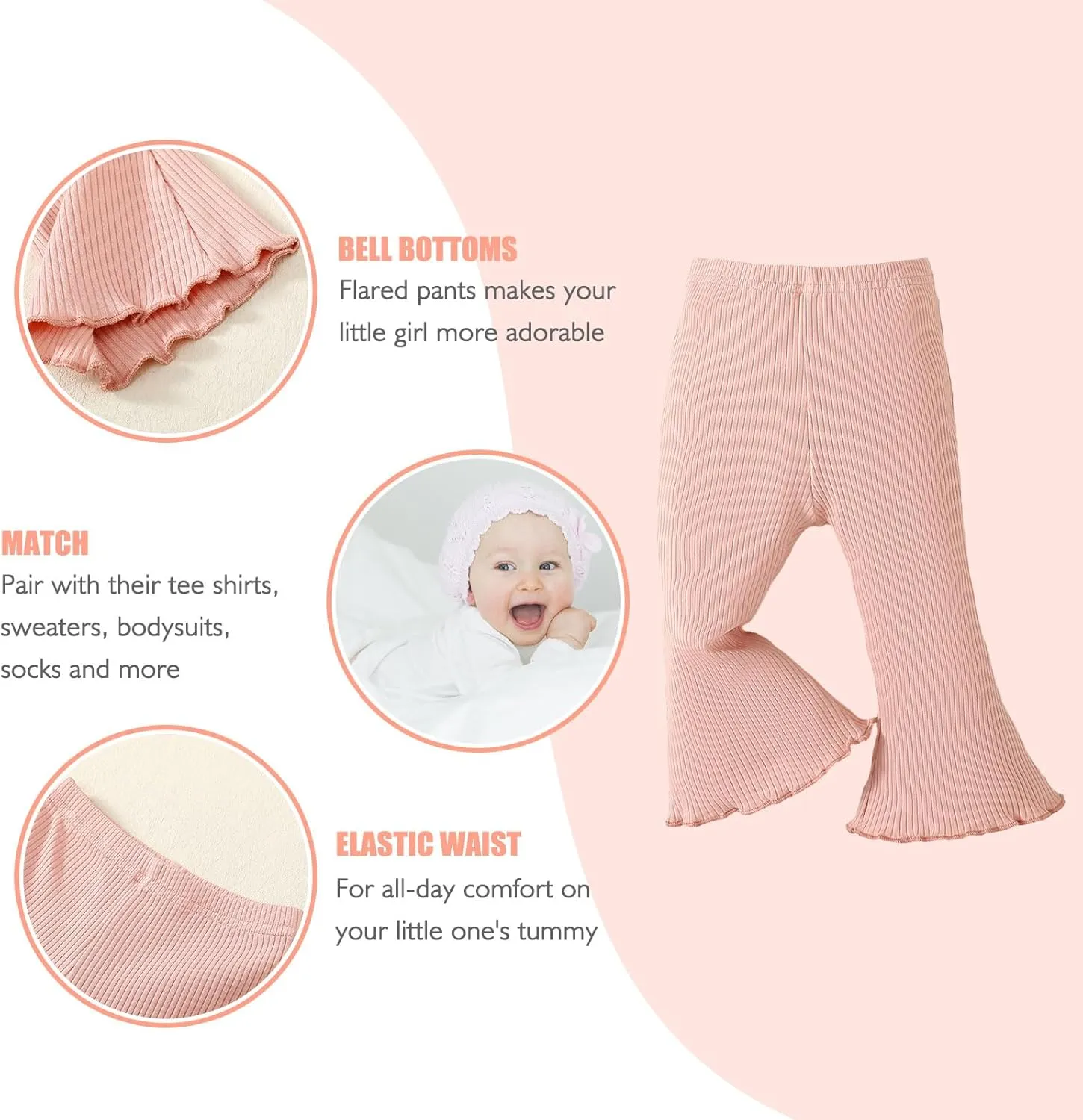 SOBOWO Baby Girl Flare Pants 3 Pack Toddler Solid Ribbed Ruffle Bell Bottoms Pants Trousers Fall Outfits