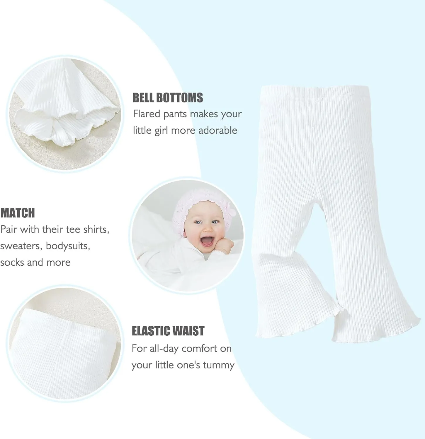 SOBOWO Baby Girl Flare Pants 3 Pack Toddler Solid Ribbed Ruffle Bell Bottoms Pants Trousers Fall Outfits