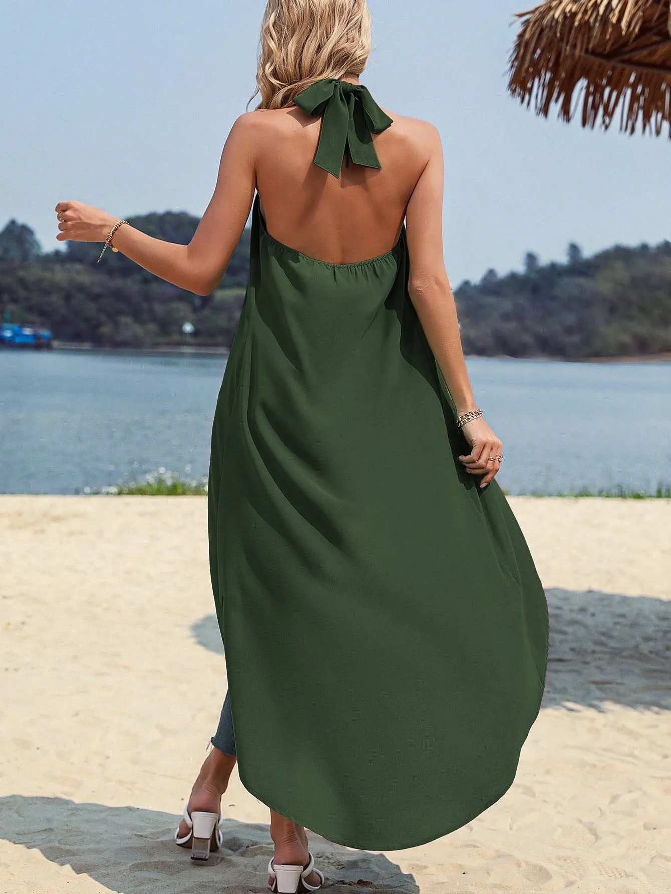 Solid Asymmetrical Hem Halter Top