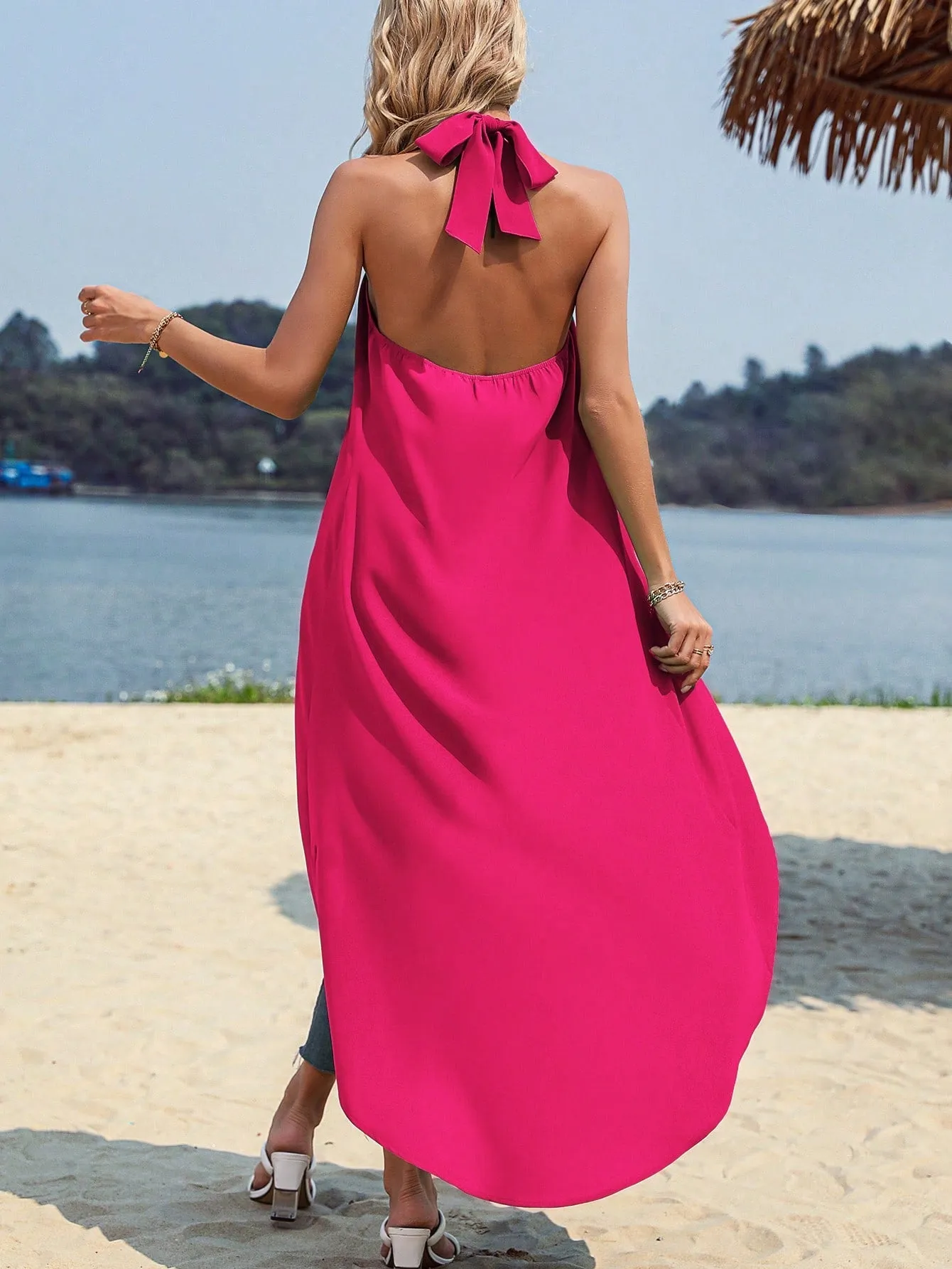 Solid Asymmetrical Hem Halter Top