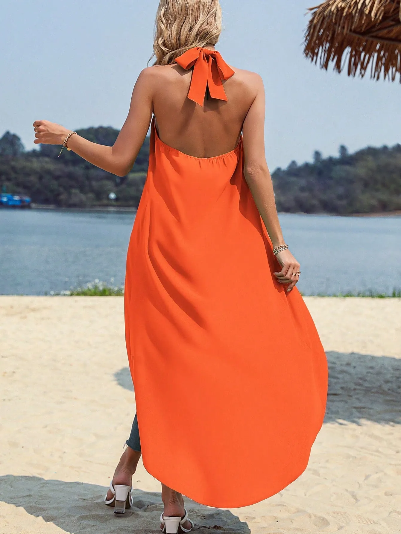 Solid Asymmetrical Hem Halter Top