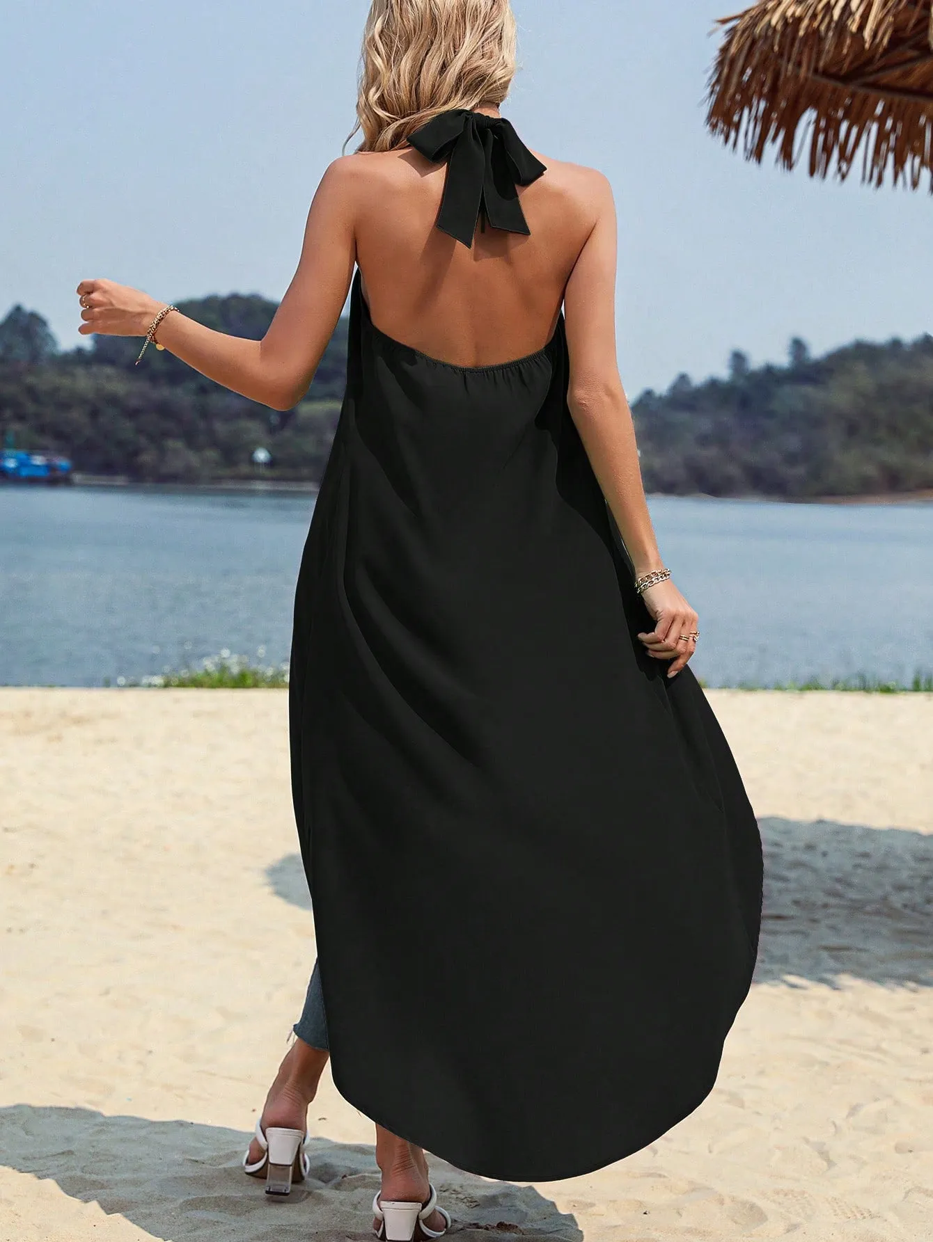 Solid Asymmetrical Hem Halter Top
