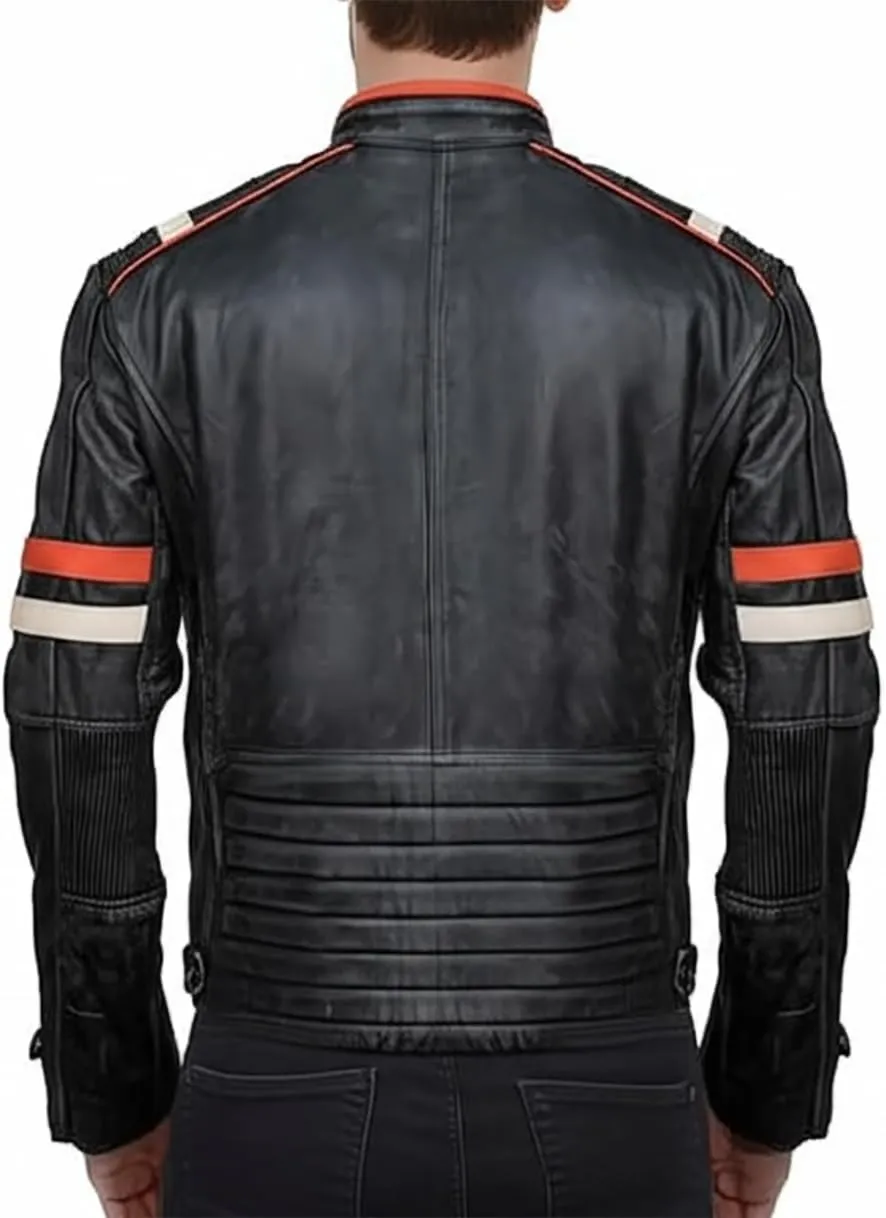 SpazeUp Men's Vintage Motorcycle Cafe Racer Black Distressed Leather Jacket - Retro Moto Biker Jackets for Men