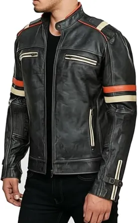 SpazeUp Men's Vintage Motorcycle Cafe Racer Black Distressed Leather Jacket - Retro Moto Biker Jackets for Men