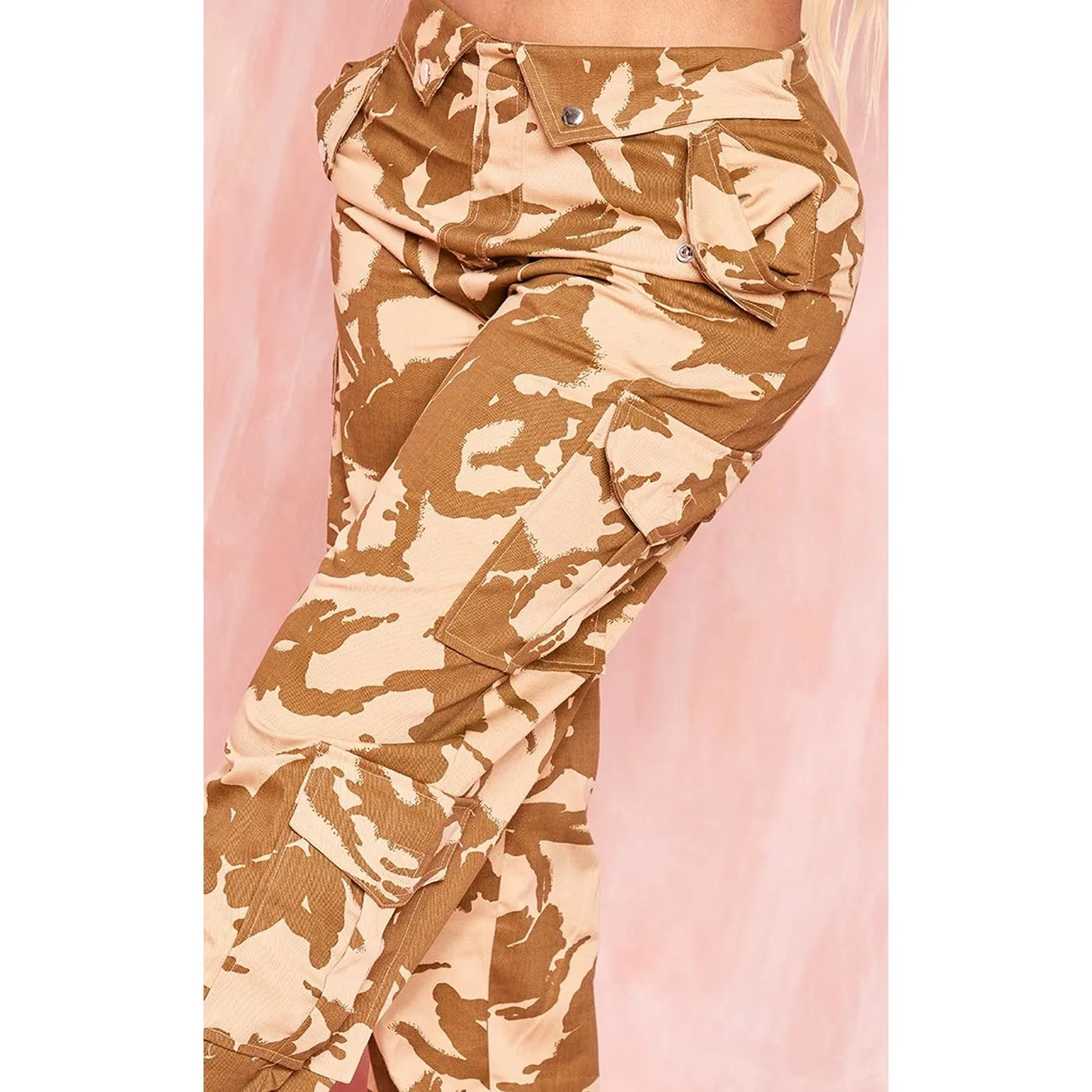 Stone Camo Fold Waistband Trousers
