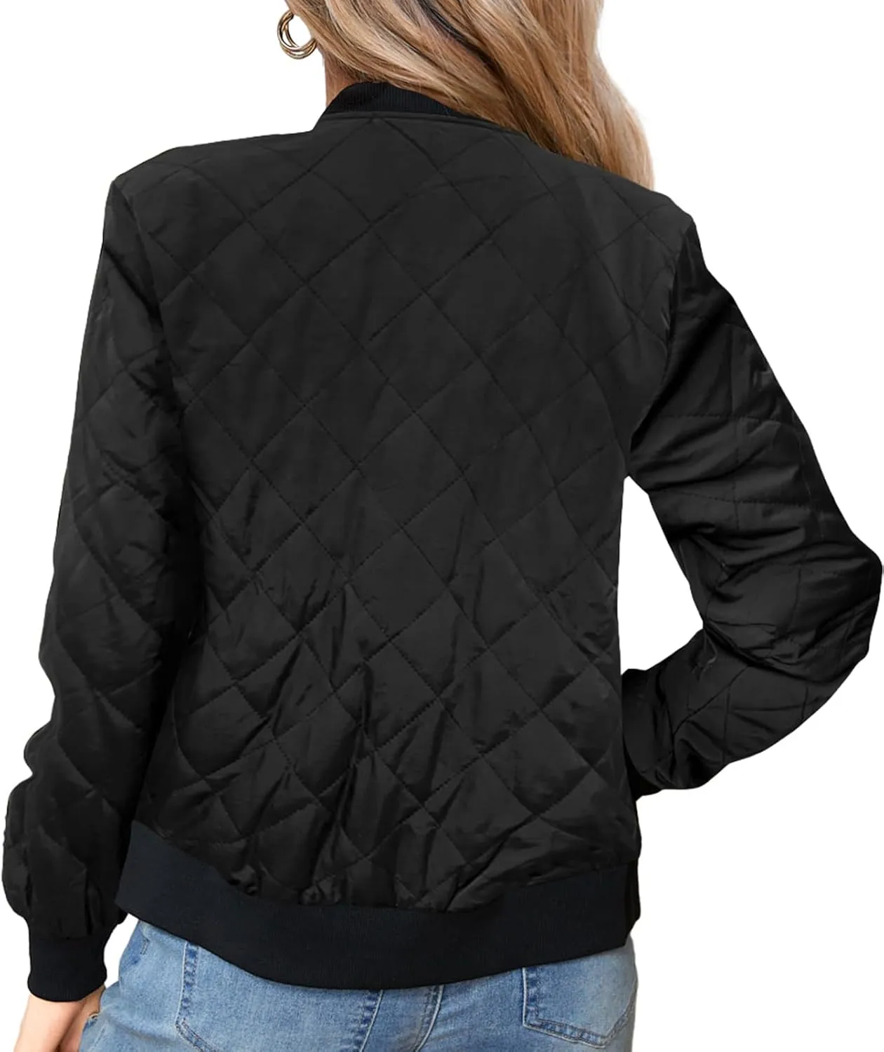 SxClub Women's Bomber Jackets for Women Fashion Casual Quilted Lightweight Zip Up Outerwear Coat with Pockets