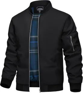 TACVASEN Men's Bomber Jacket Lightweight Windbreaker Plaid Lined Casual Fashion Spring Fall Windproof Zip Up Jacket for Men
