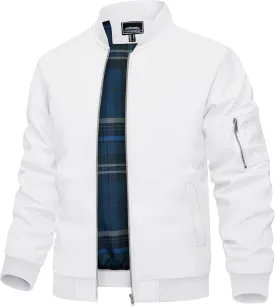 TACVASEN Men's Bomber Jacket Lightweight Windbreaker Plaid Lined Casual Fashion Spring Fall Windproof Zip Up Jacket for Men