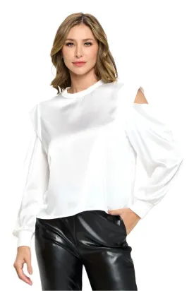 TEEK - White Satin Stretch Open Shoulder Sweatshirt