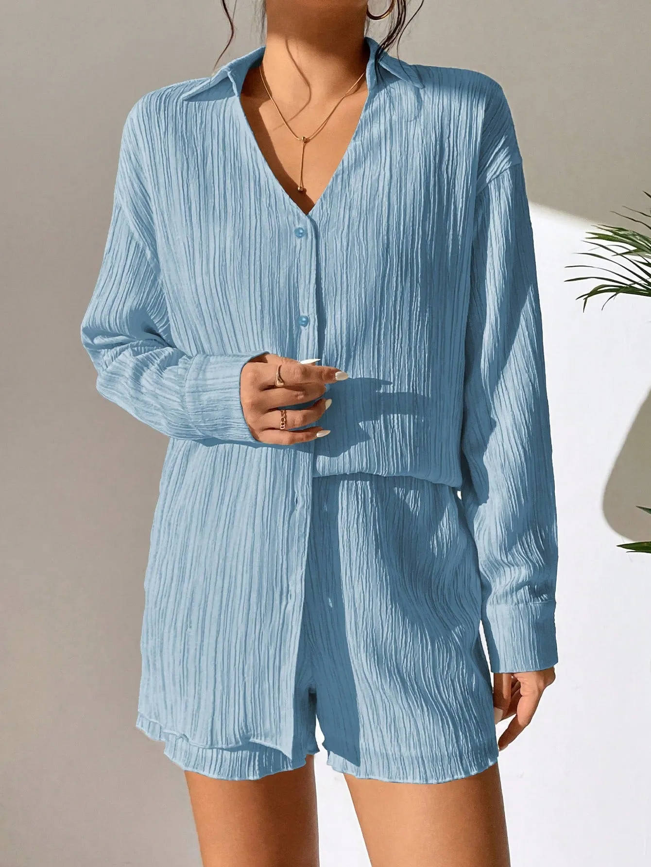 Unity Drop Shoulder Button Front Shirt Shorts
