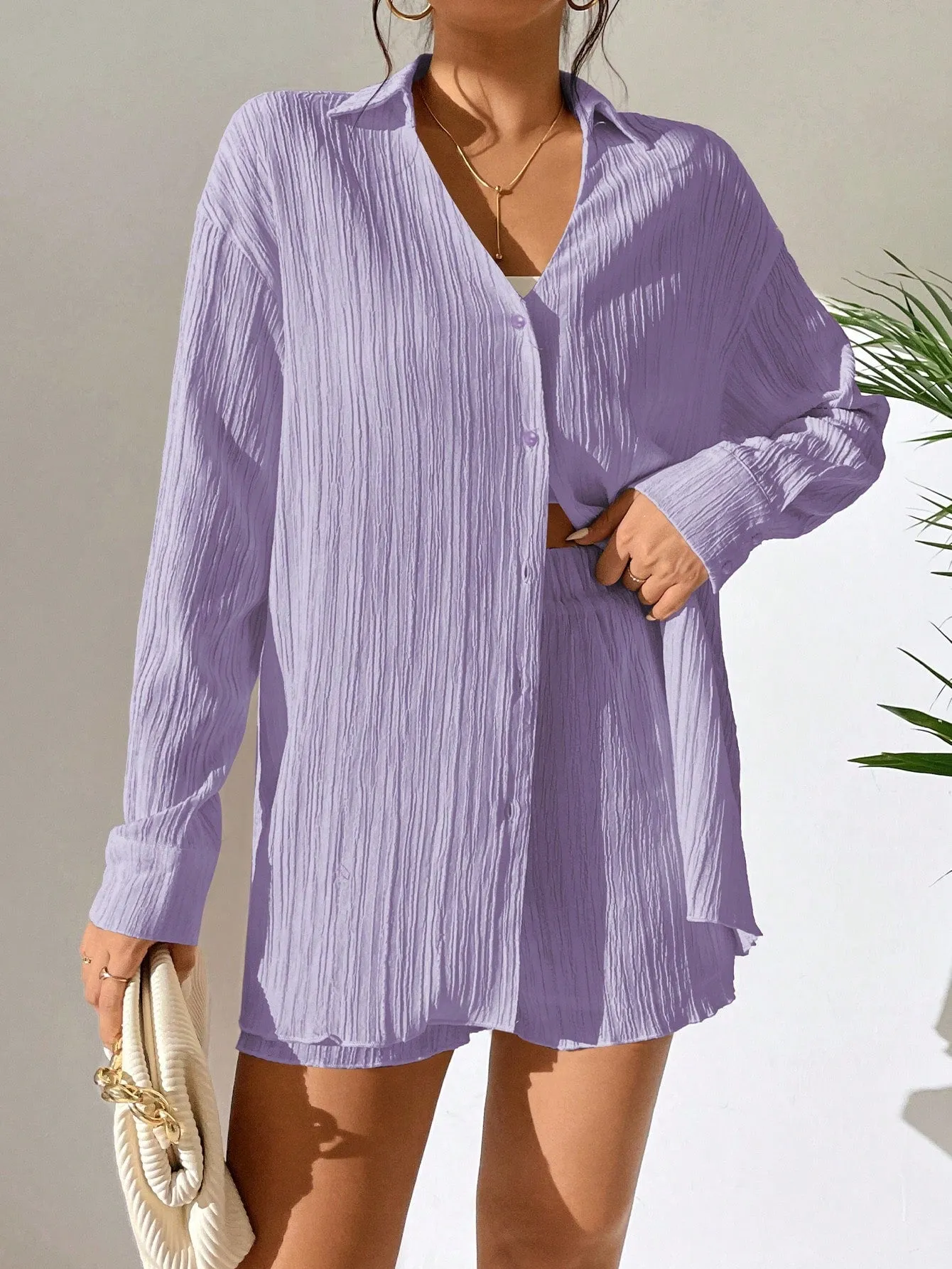 Unity Drop Shoulder Button Front Shirt Shorts
