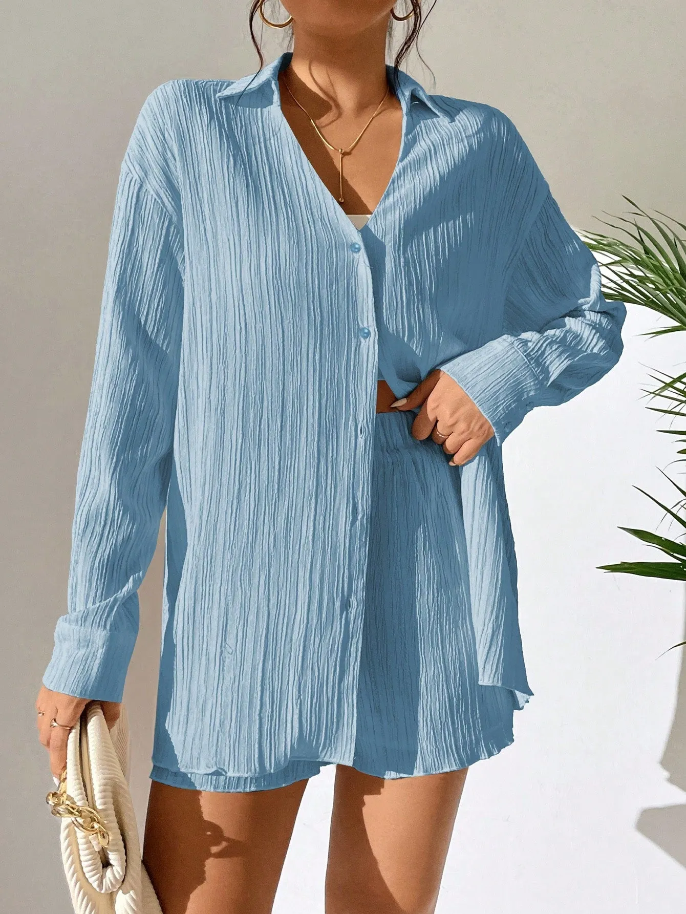 Unity Drop Shoulder Button Front Shirt Shorts
