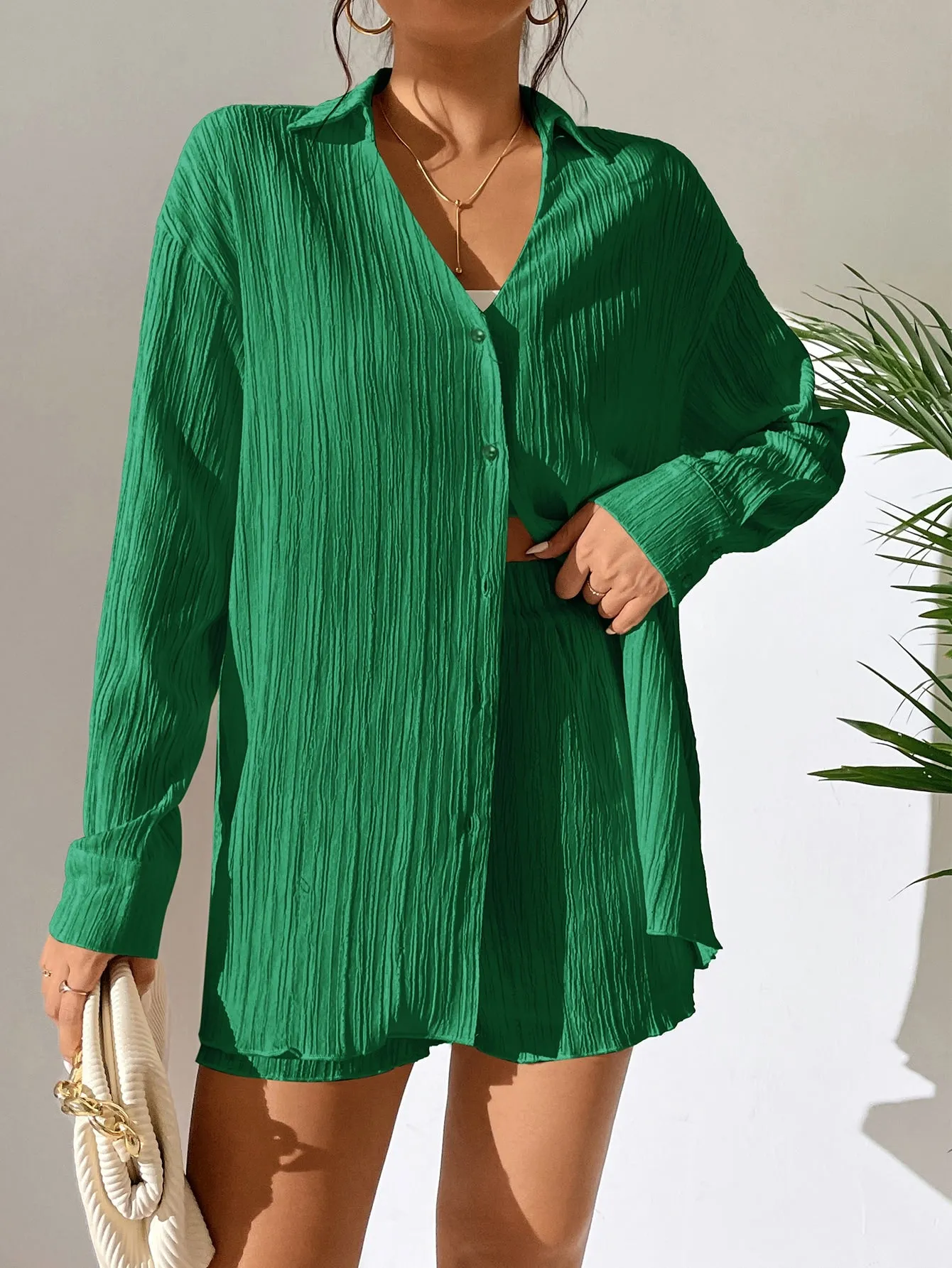 Unity Drop Shoulder Button Front Shirt Shorts