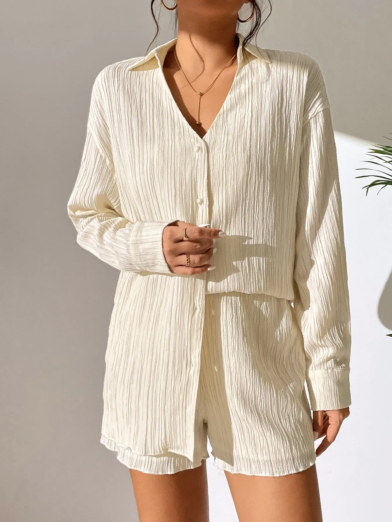 Unity Drop Shoulder Button Front Shirt Shorts