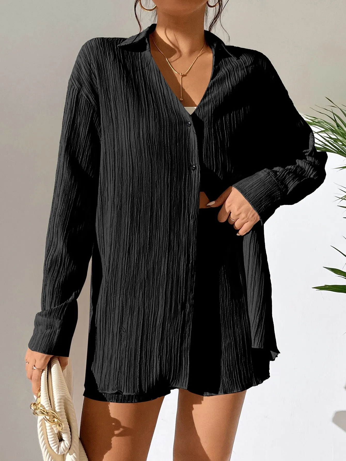 Unity Drop Shoulder Button Front Shirt Shorts