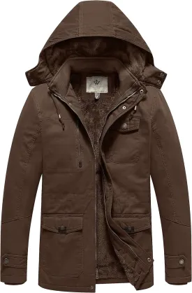 WenVen Men's Winter Thicken Cotton Parka Jacket Warm Coat with Removable Hood